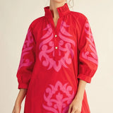 Red & Pink Ruffle Collar Dress