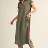 Olive Dress w/ Red Stripe