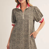 Short Puff Sleeve Leopard Dress
