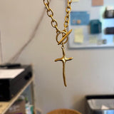 Wavy Cross Necklace, Antique Gold