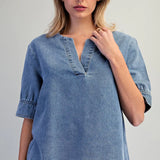 Denim Notched V-Neck