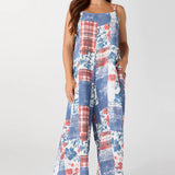 Blakely Printed Gauze Jumpsuit with Pockets- Patchwork Print