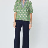 Green Floral Puff SS Blouse