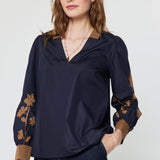 Embroidered V Neck Top