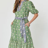 Green Floral Puff SS Dress