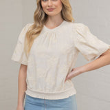 Cream Floral Embroidered SS Top