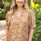Mocha Ruffle V-Neck Top