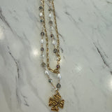 Crystal Pearl w/ Statement Cross Necklace