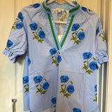 Blue Floral Top w/ Green Collar