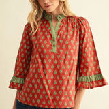3/4 Bell Sleeves Floral Top - Brick