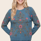 Floral Jacquard Sweater Teal