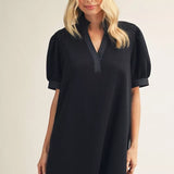 Black Puff Sleeve Shift Dress