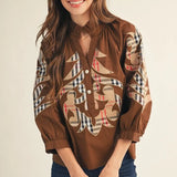 Ruffle Neck top w/Plaid