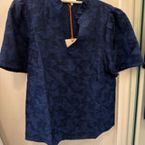 Navy Ruffled V-Neck Butterfly Top