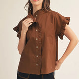 Brown SS Ruffle Top