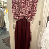 Two Piece Animal Print Burgundy Dress