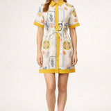 Yellow patterned SS shirt dress
