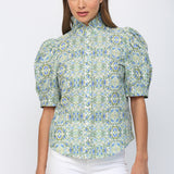 Puff SS Ruffle Neck Top