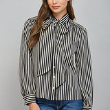 Striped Tie Neck Blouse