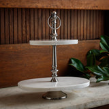 White Marble Oblong Two Tier Server