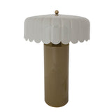 Enameled Grey & Olive Table Lamp with Scalloped Shade