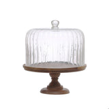 12" Round Wood/Glass Cake Stand
