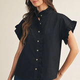 Brown SS Ruffle Top