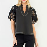 Puff Embroidery Sleeve Top