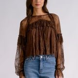 Brown LS Ruffle Shirt