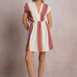 Pink & Mustard Striped SS Dress