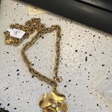 Flower Pendant Necklace with Swarovski Crystal Heart, Antique Gold