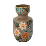 Enameled Metal Vase W/Flowers