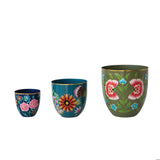 Hand-Painted Enameled Floral Metal Planters - 3 Sizes